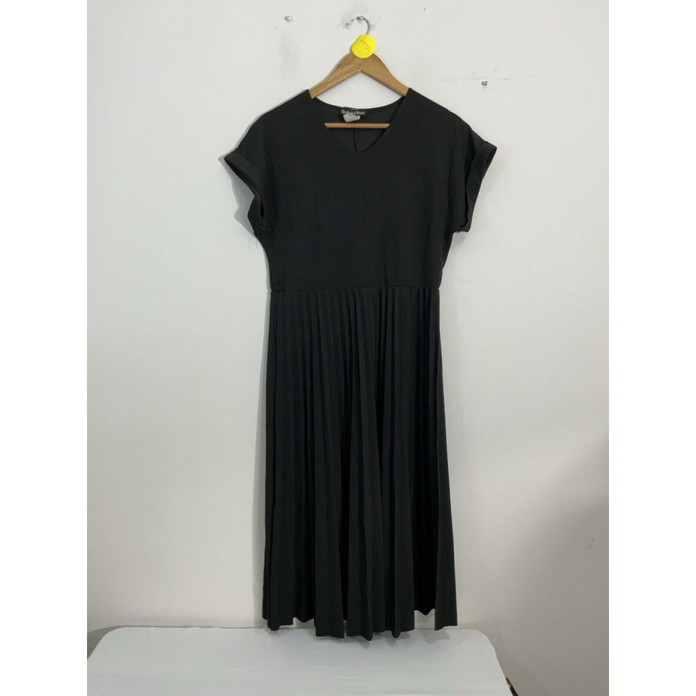 Womans Elizabeth & Nicole Large Black Midi Fit N Flare Dress Pleats